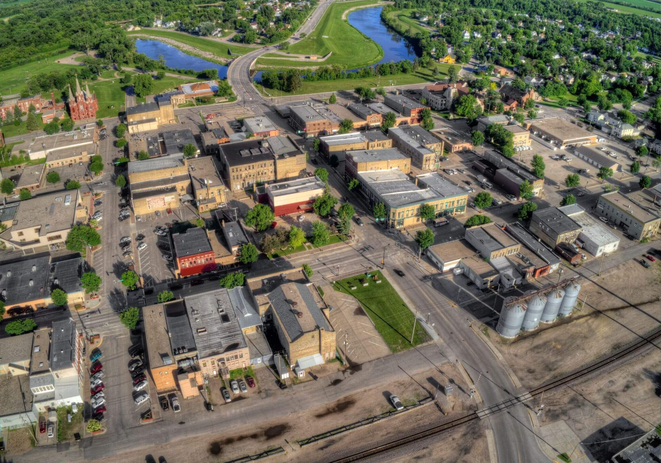 aerial of small town